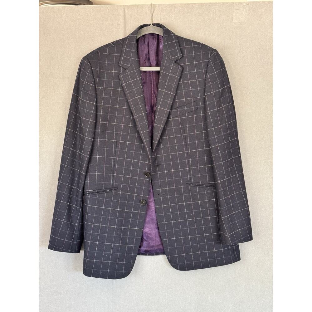 Duchamp London 40R Woven in Scotland Wool Window Pane Sportcoat Purple Lining